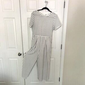 Ces Femme - Short Sleeve, Striped, Wide Leg Jumpsuit, Large